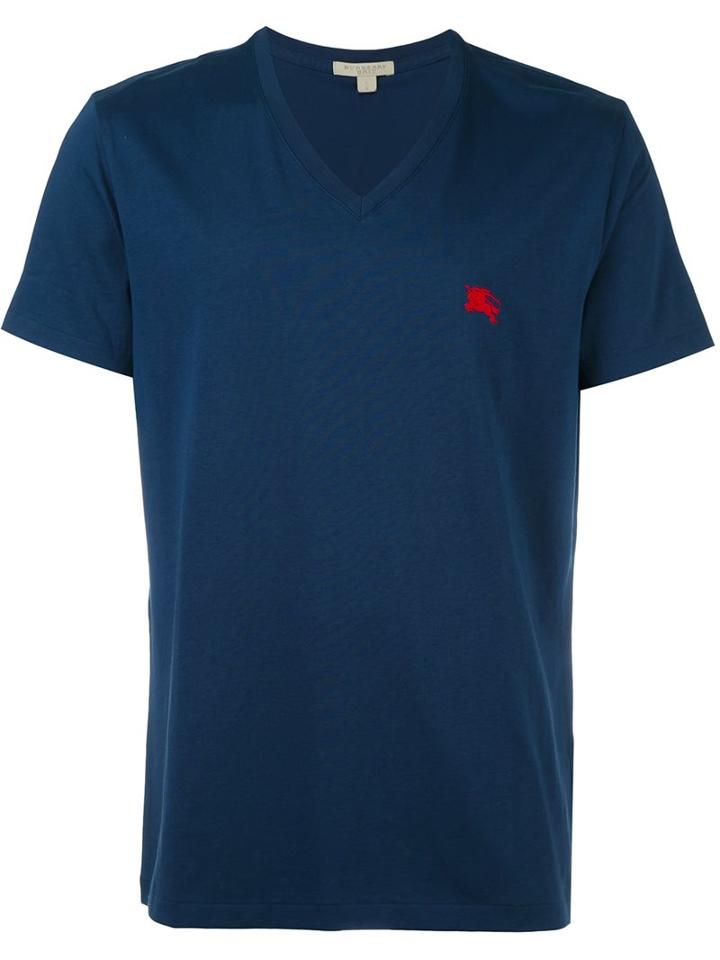 Burberry V Neck T-shirt, Men's, Size: Xxl, Blue, Cotton