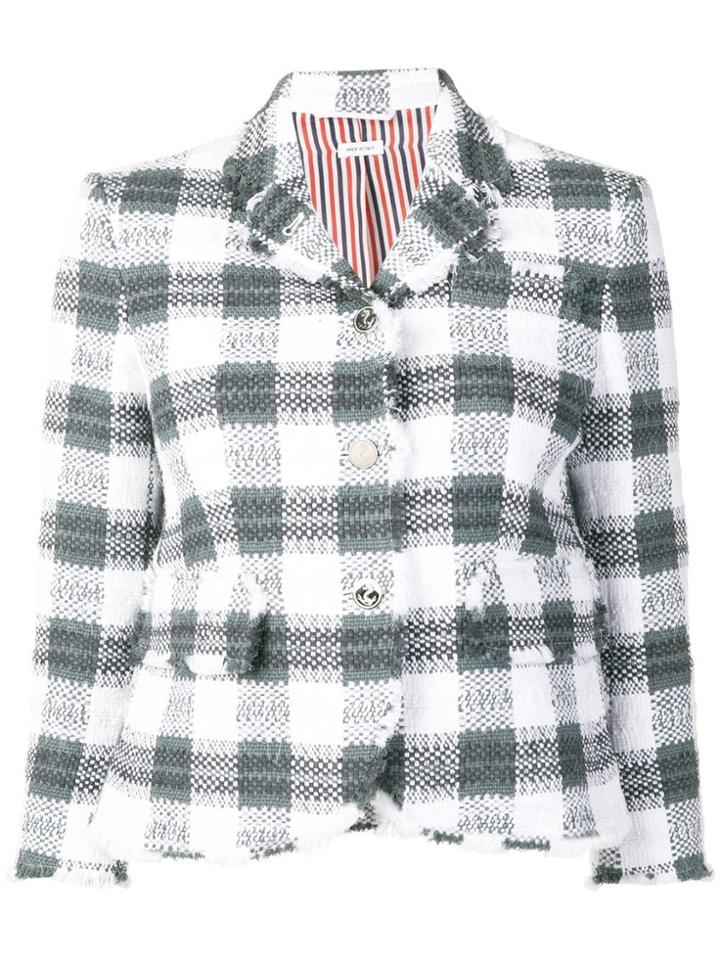 Thom Browne Silk Ribbon Gingham Check Sport Coat - Grey