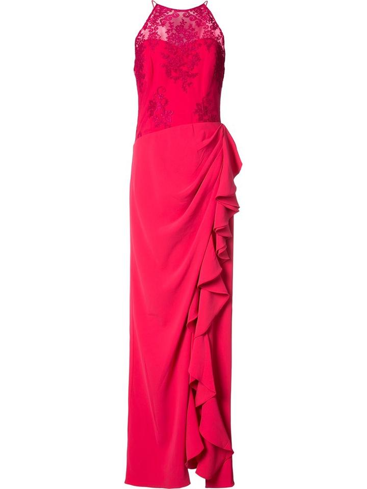 Badgley Mischka Ruffled Slit Dress, Women's, Size: 12, Pink/purple, Polyester