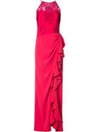 Badgley Mischka Ruffled Slit Dress, Women's, Size: 12, Pink/purple, Polyester