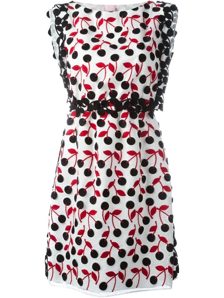 Giamba Cherry Print Dress, Women's, Size: 40, White, Cotton/polyester/silk