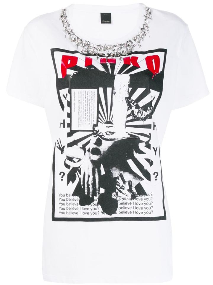 Pinko Sequinned Graphic Print T-shirt - White