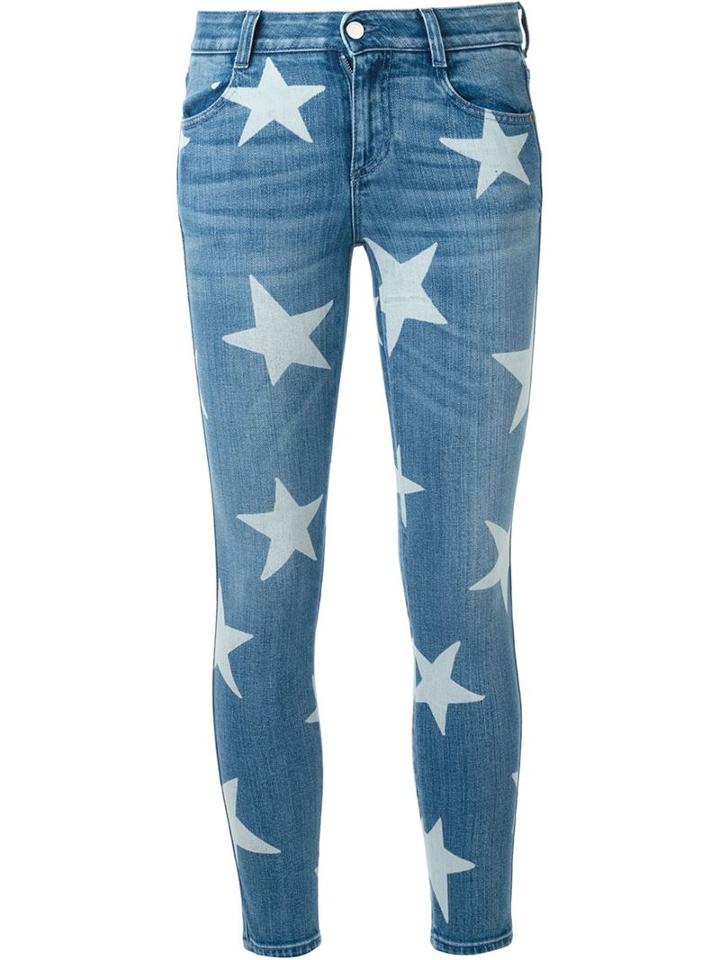 Stella Mccartney 'skinny Boyfriend' Star Print Jeans, Women's, Size: 27, Blue, Cotton/elastodiene