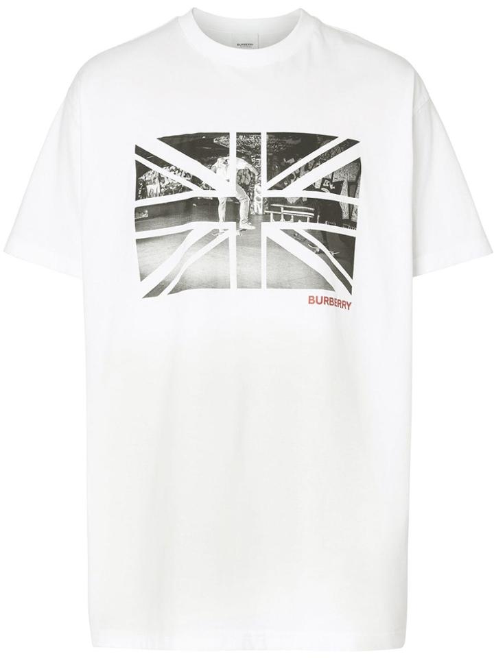 Burberry Union Jack Photo Print Cotton Oversized T-shirt - White