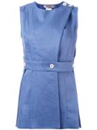 Sportmax Buttoned Wrap Front Top, Women's, Size: 42, Blue, Linen/flax