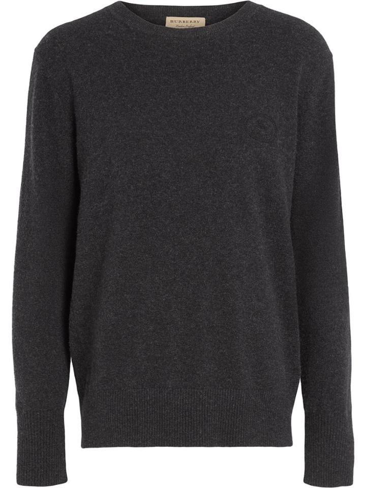 Burberry Embroidered Archive Logo Cashmere Sweater - Grey