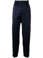 Closed High-waisted Paperbag Trousers - Blue