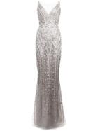 Marchesa Fitted Embellished Gown - Grey