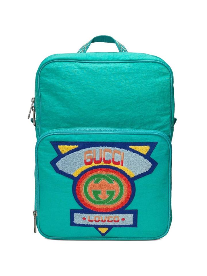 Gucci Medium Backpack With Gucci '80s Patch - Blue