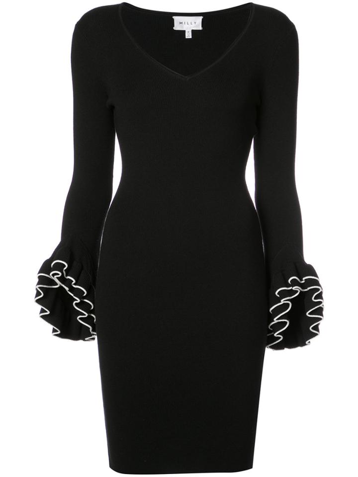 Milly Frill Cuff Mini Dress - Black