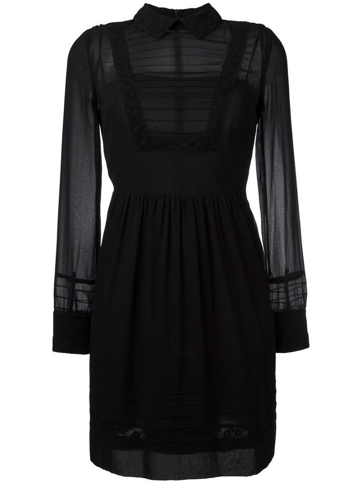 Red Valentino Bib Detail Dress, Women's, Size: 44, Black, Silk/polyester