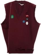 Frayed Patch Design Vest, Men's, Red, Virgin Wool, Raf Simons