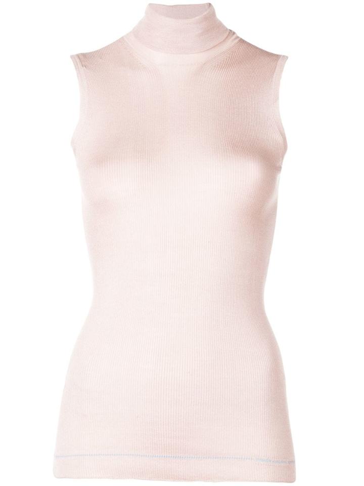 Prada Roll Neck Ribbed Top - Pink