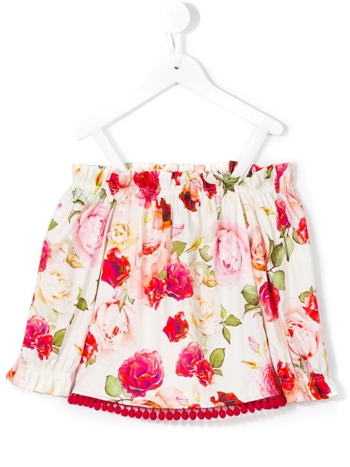Monnalisa Jakioo Floral Print Off-the-shoulder Top, Girl's, Size: 8 Yrs, White