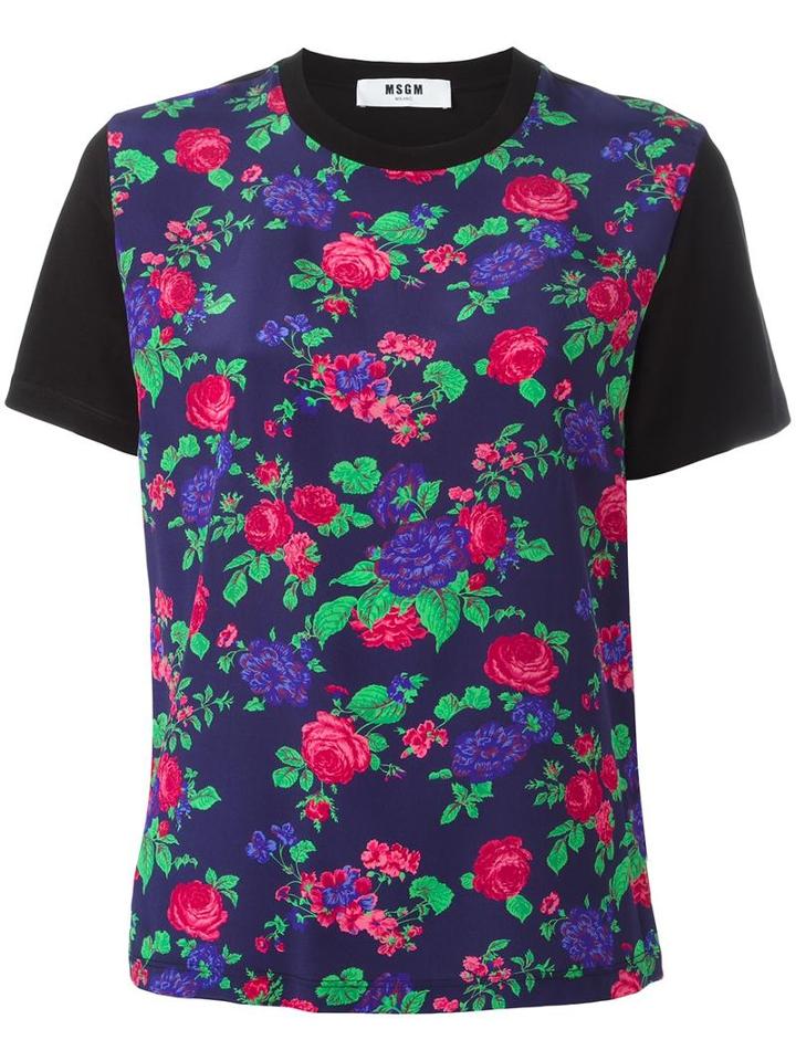 Msgm Floral Print T-shirt, Women's, Size: Large, Black, Silk/cotton