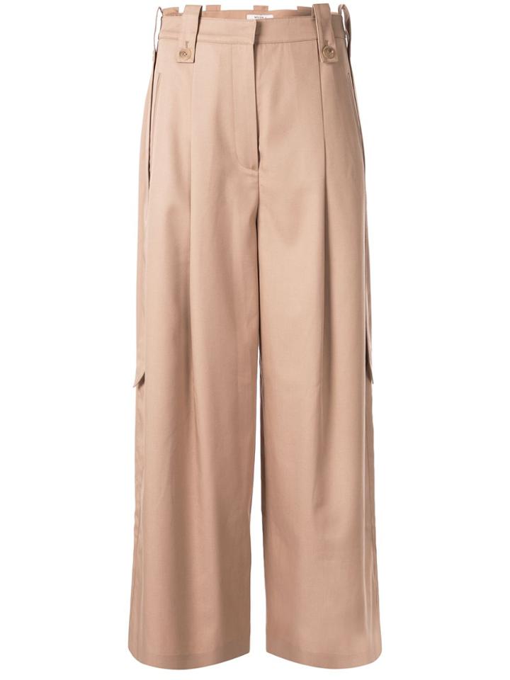 Moon J Wide-leg Flared Trousers - Brown