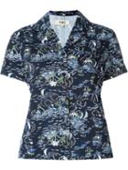 Ymc Palm Tree Print Shirt, Women's, Size: 8, Blue, Lyocell/cotton