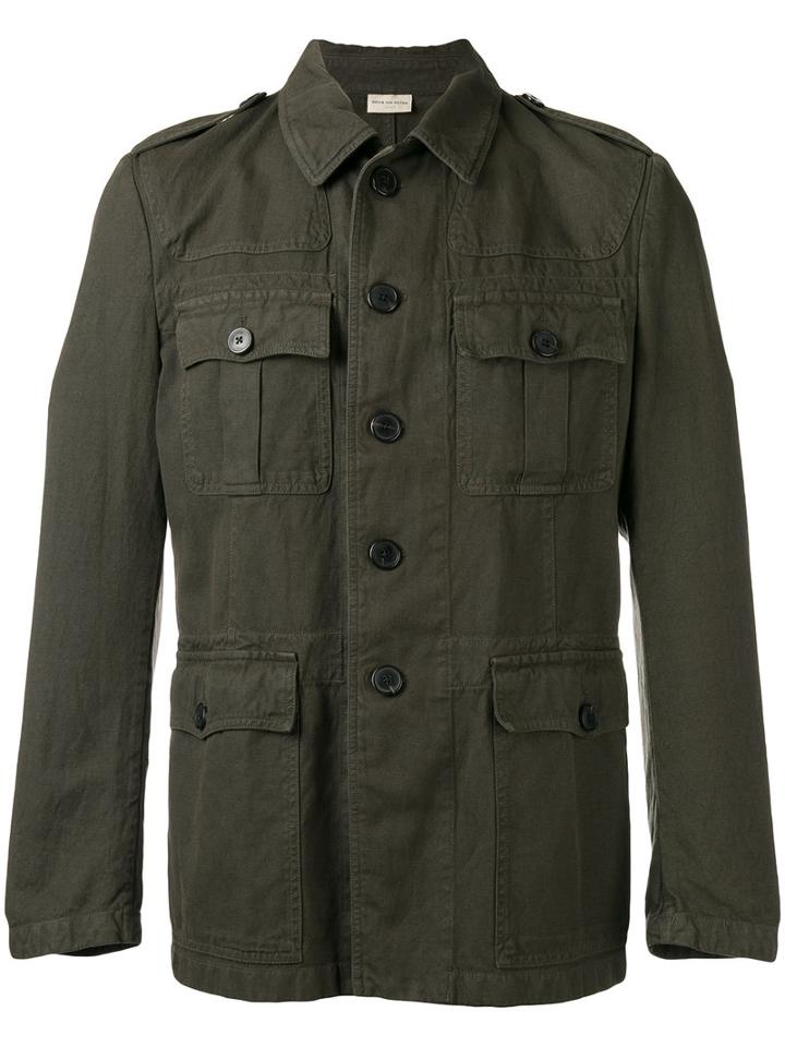 Dries Van Noten Military Jacket, Men's, Size: 52, Green, Cotton/linen/flax