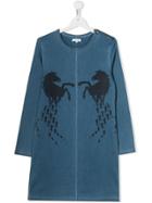 Chloé Kids Teen Horse Print Denim Dress - Blue