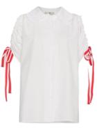 Fendi Embroidered Drawstring Cold-shoulder Shirt - White