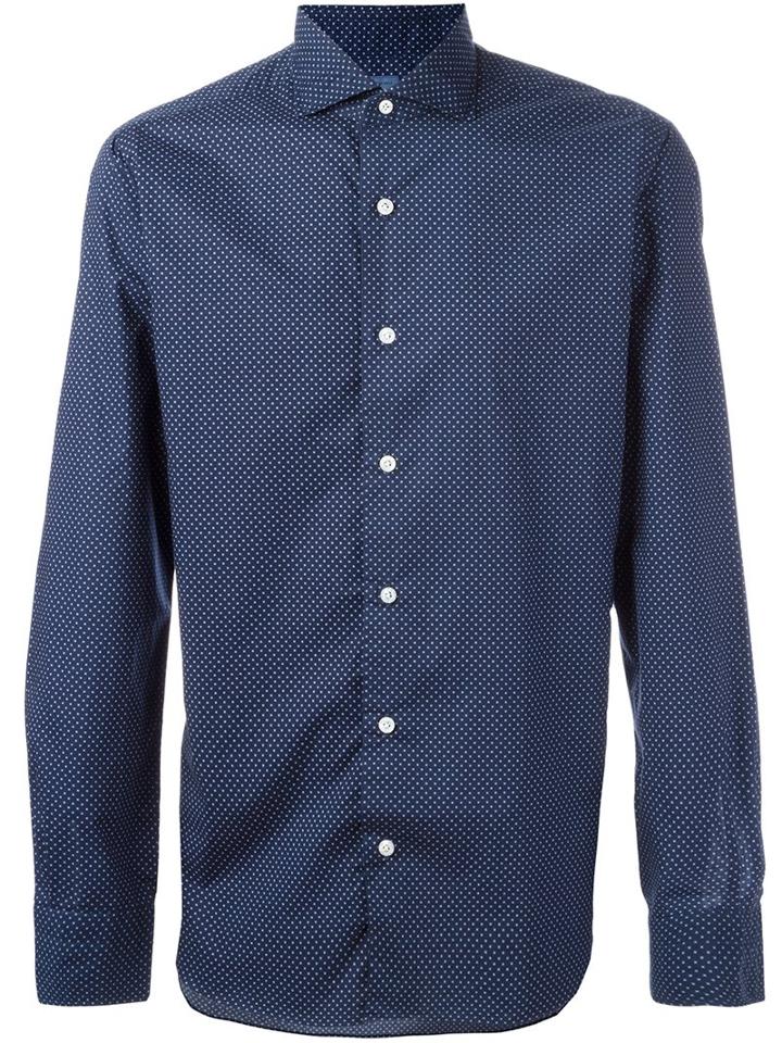 Barba Polka Dot Shirt, Men's, Size: 40, Blue, Cotton