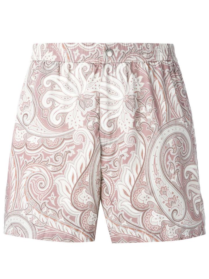 Brioni Printed Swimming Shorts, Men's, Size: Large, Pink/purple, Cotton/polyamide