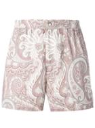 Brioni Printed Swimming Shorts, Men's, Size: Large, Pink/purple, Cotton/polyamide