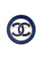 Chanel Vintage Round Cc Cutout Brooch - Blue
