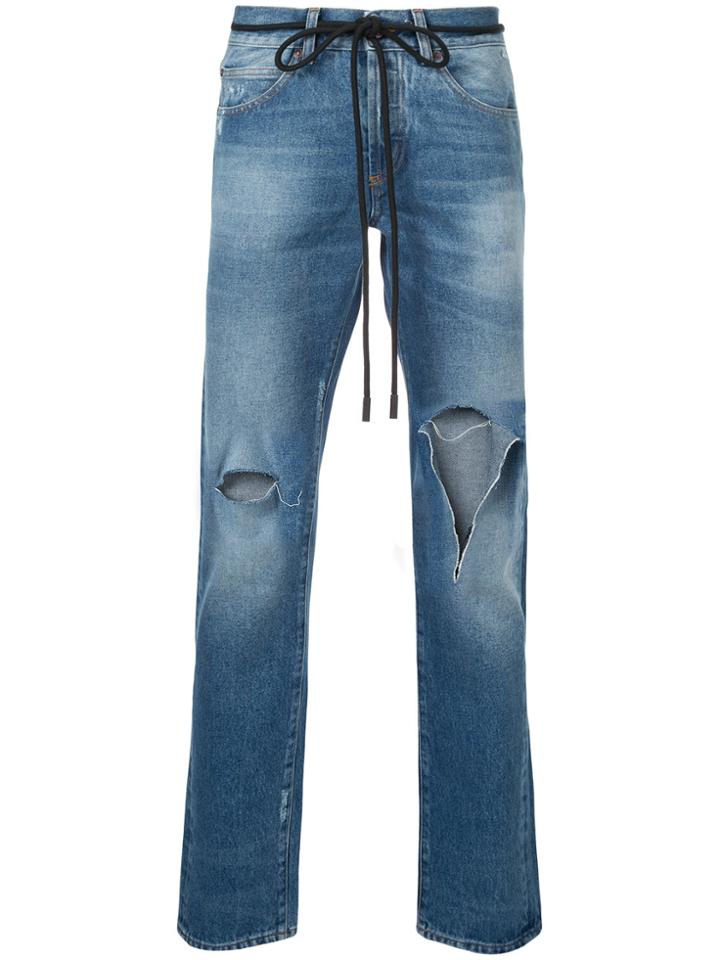 Off-white Slim Fit Ripped Jeans - Blue