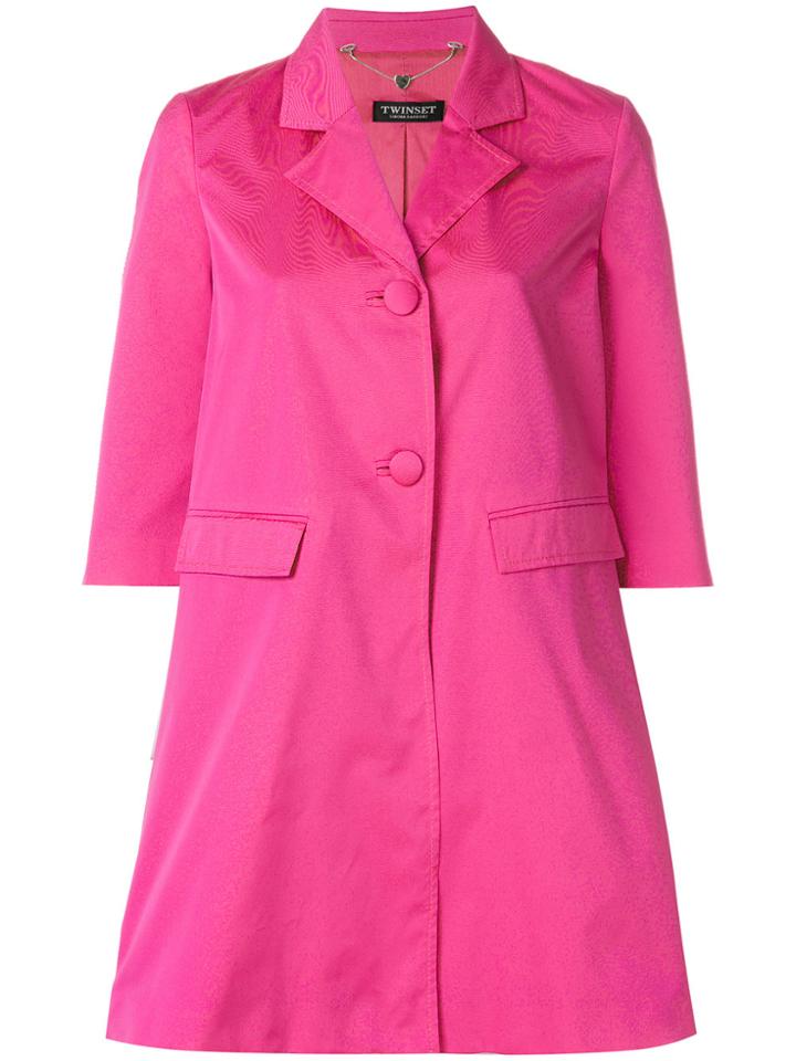 Twin-set Short-sleeve Button Coat - Pink & Purple