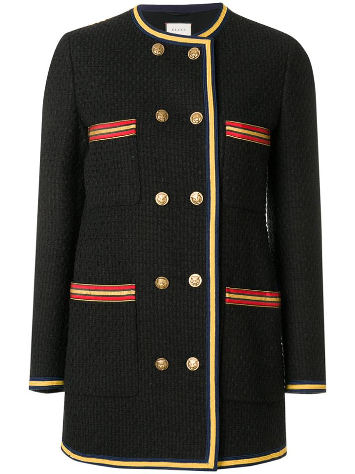 Gucci Double Breasted Collar-less Jacket - Black