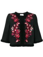 Red Valentino Cropped Floral Embroidered Jacket - Black