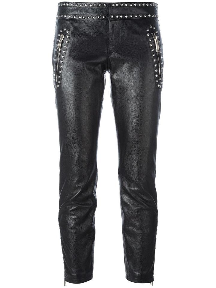 Dsquared2 Studded Leather Trousers, Women's, Size: 40, Black, Calf Leather/polyester/aluminium