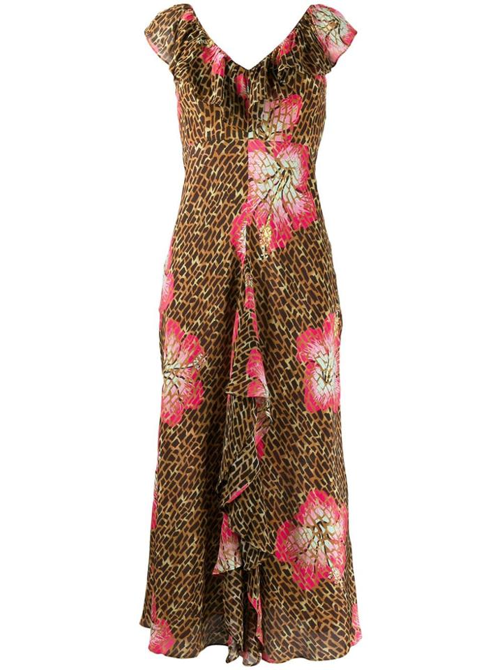 Rixo Antoinette Giraffe Print Dress - Brown