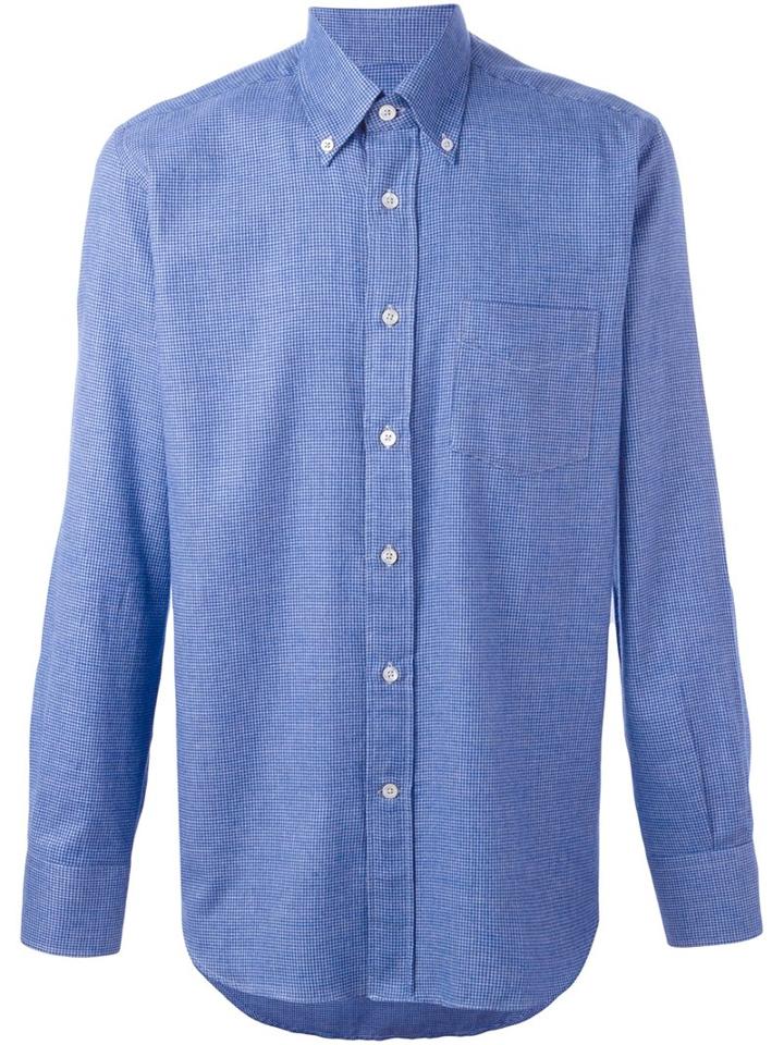 Canali Micro Houndstooth Shirt, Men's, Size: Large, Blue, Cotton