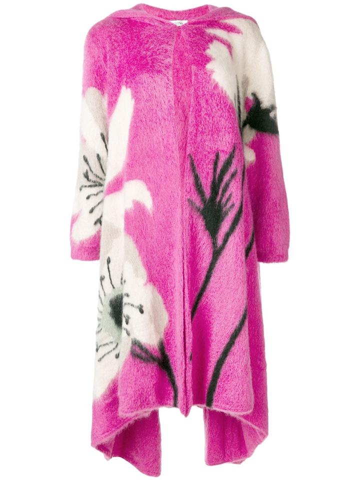 Valentino Floral Intarsia Cardi-coat - Pink & Purple