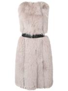 Blancha Belted Long Fur Gilet - Nude & Neutrals