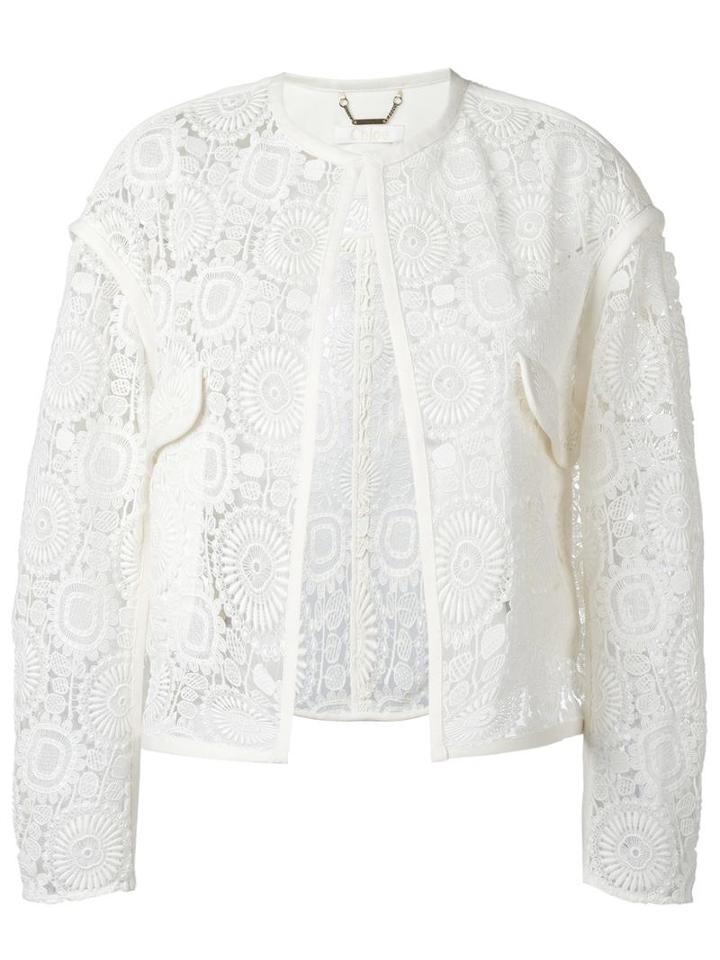 Chloé Guipure Cardigan, Women's, Size: 36, White, Silk/cotton/polyester/linen/flax