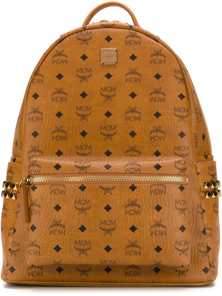 Mcm Logo Print Backpack - Brown