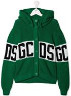Gcds Kids Teen Hooded Logo Cardigan - Green