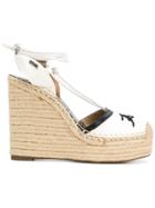 Karl Lagerfeld Embroidered Wedge Sandals - White