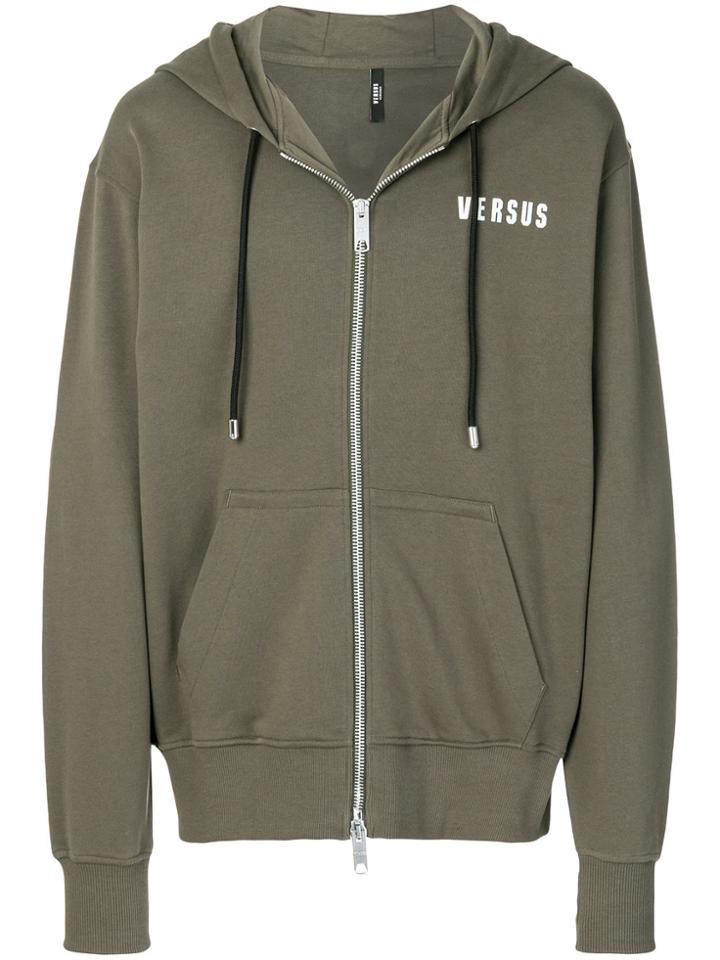 Versus Logo Print Zipped Jacket - Green