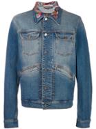 Roberto Cavalli Embroidered Collar Denim Jacket, Men's, Size: 52, Blue, Cotton/spandex/elastane
