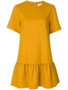 Erika Cavallini - Drop Waist Mini Dress - Women - Polyester/acetate/lyocell/virgin Wool - 42, Yellow/orange, Polyester/acetate/lyocell/virgin Wool