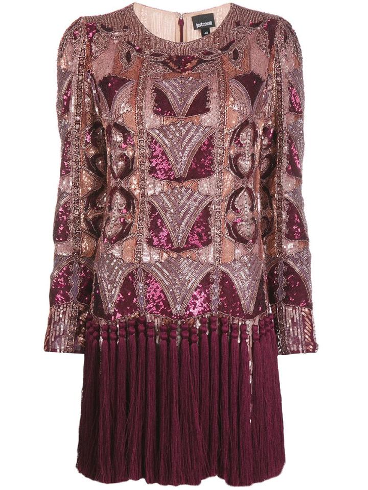 Just Cavalli Sequinned Fringe Hem Shift Dress - Red