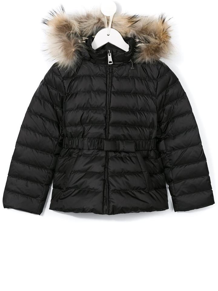 Burberry Kids Fur Hooded Padded Jacket, Girl's, Size: 12 Yrs, Black