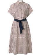 Mantu Vichy Print Tie Waist Shirt Dress - Brown