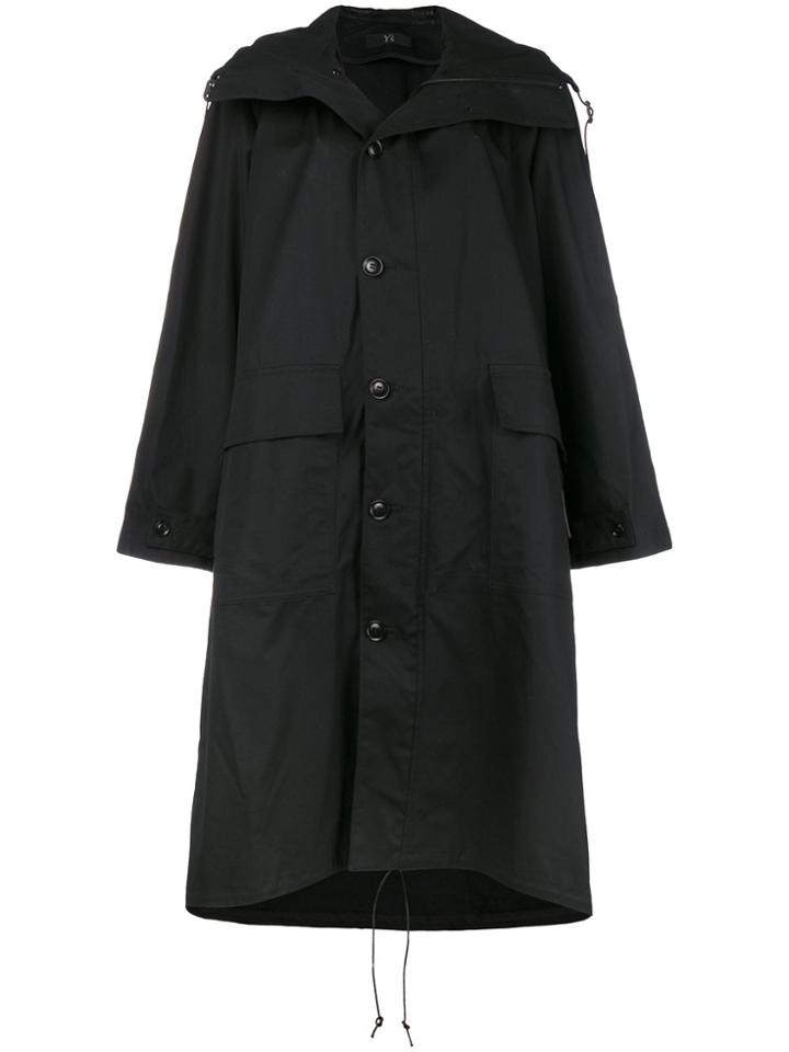 Y's Hooded Mid-length Coat - Black