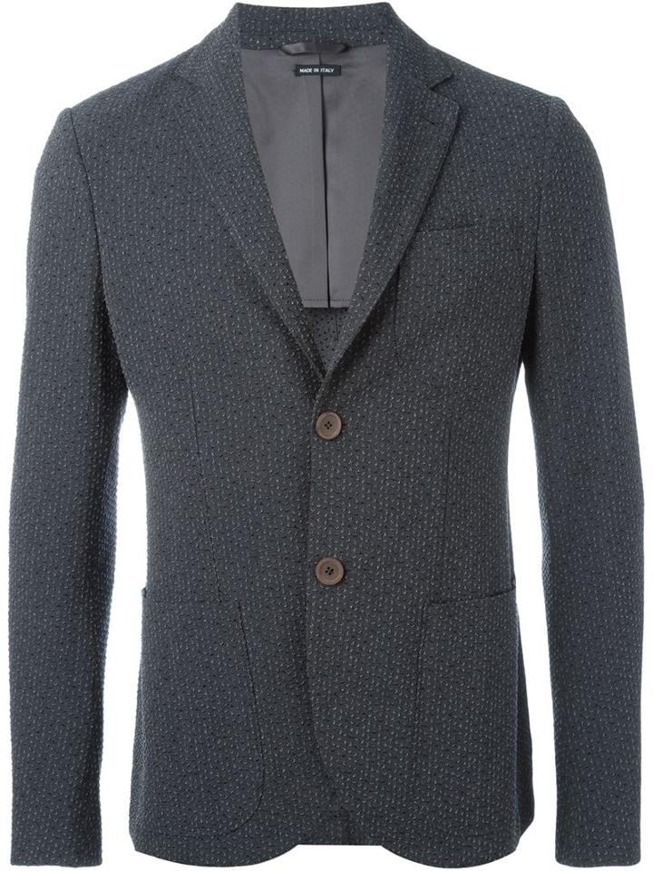 Giorgio Armani Notched Lapel Blazer, Men's, Size: 56, Grey, Polyester/viscose/polyamide/spandex/elastane