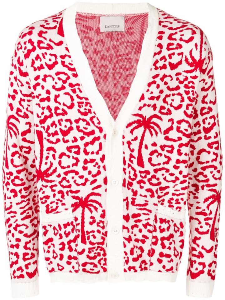 Laneus Leopard Print Cardigan - White